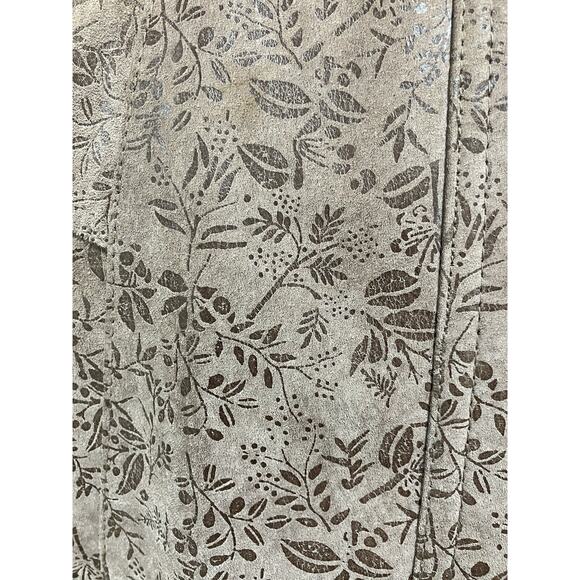 Design Assets Women’s Leather Bomber Jackets 80-90’s Floral Beige Sz M - Picture 2 of 12